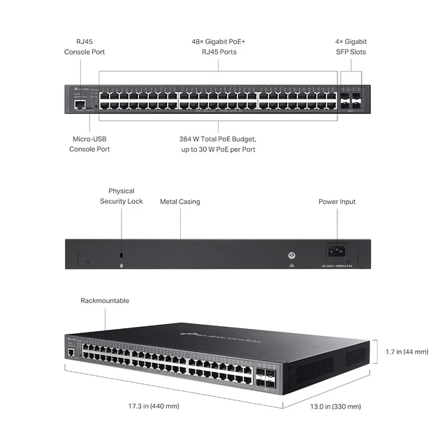 Alt view image 6 of 7 - TL-SG3452P | 48 Port Gigabit L2+ Managed PoE Switch | 48 PoE+ Port @384W, 4 x SFP Slots | PoE Auto Recovery | Omada SDN Integrated | IPv6 | Static Routing | Limited Lifetime Protection
