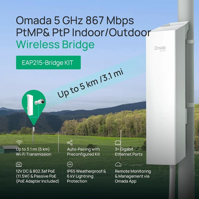 Alt view image 2 of 7 - Omada 5GHz AC867 Wireless Bridge, 5km Distance, Gigabit(EAP215-Bridge KIT)