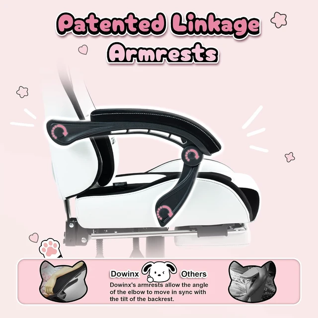 Alt view image 5 of 7 - Gaming Chair with Cat Ears and Massage Lumbar Support, Ergonomic Computer Chair with Footrest and Headrest, Comfortable Reclining Game Chair 290lbs for Adults, Black White