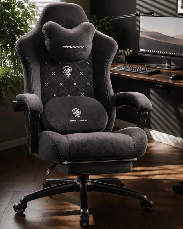 Main image of Gaming Chair with Heated Massage Lumbar Support,Big and Tall Fabric Gaming Chairs for Adults with Footrest, Ergonomic Computer Game Chair with Poket Spring Cushions, 350lbs, Black
