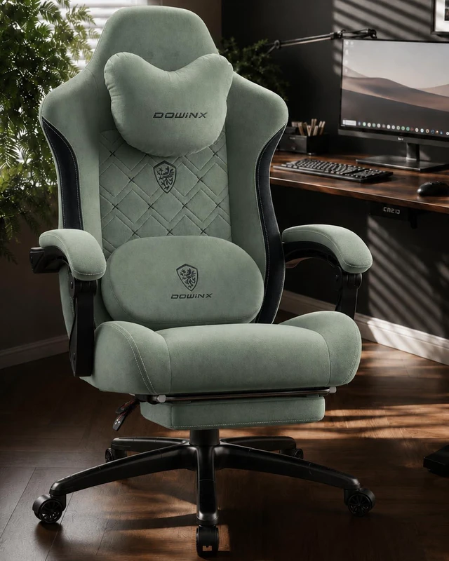 Main image of Gaming Chair with Heated Massage Lumbar Support,Big and Tall Fabric Gaming Chairs for Adults with Footrest, Ergonomic Computer Game Chair with Poket Spring Cushions, 350lbs, Green