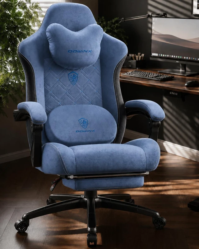 Main image of Gaming Chair with Heated Massage Lumbar Support,Big and Tall Fabric Gaming Chairs for Adults with Footrest, Ergonomic Computer Game Chair with Poket Spring Cushions, 350lbs, Blue