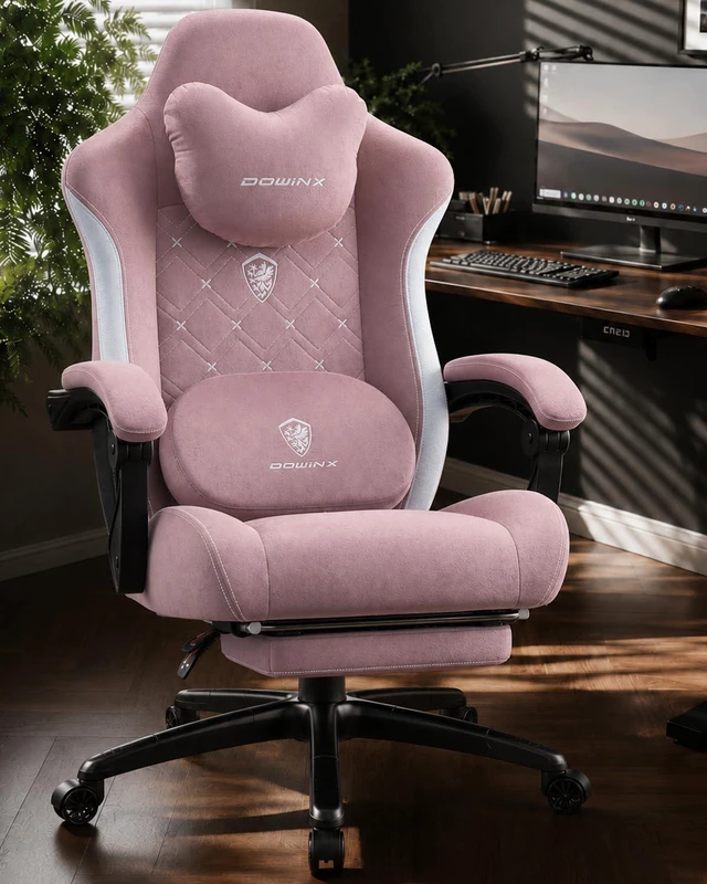Main image of Gaming Chair with Heated Massage Lumbar Support,Big and Tall Fabric Gaming Chairs for Adults with Footrest, Ergonomic Computer Game Chair with Poket Spring Cushions, 350lbs, Pink