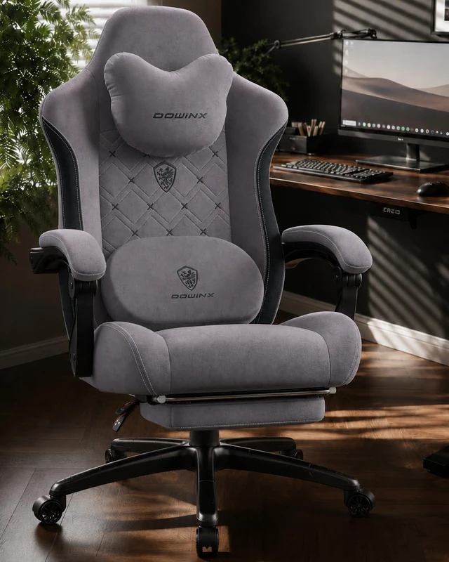Main image of Gaming Chair with Heated Massage Lumbar Support,Big and Tall Fabric Gaming Chairs for Adults with Footrest, Ergonomic Computer Game Chair with Poket Spring Cushions, 350lbs, Gray