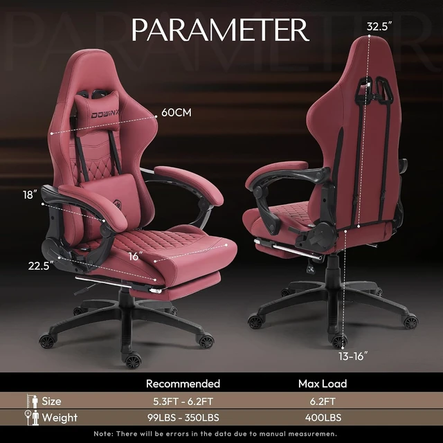 Alt view image 3 of 7 - Big & Tall Vintage Gaming Chair for Adults, 400 lb Capacity Heavy Duty Ergonomic Computer Chair with Massage Lumbar, Footrest & Easy Side Recline, Red