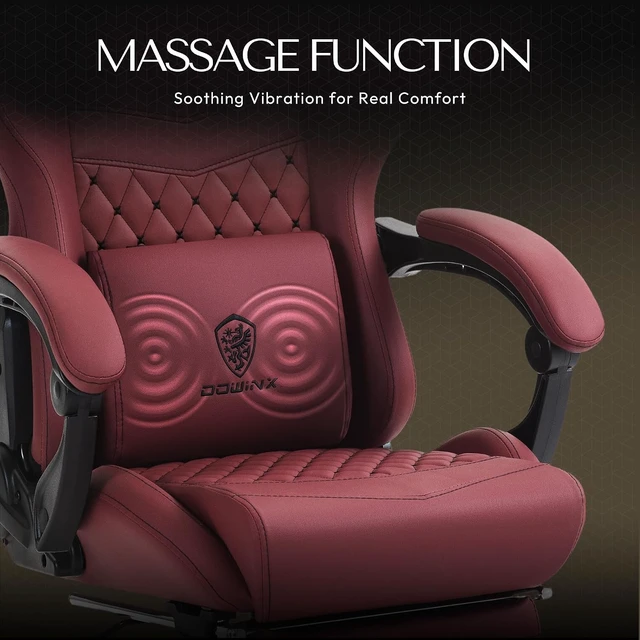 Alt view image 4 of 7 - Big & Tall Vintage Gaming Chair for Adults, 400 lb Capacity Heavy Duty Ergonomic Computer Chair with Massage Lumbar, Footrest & Easy Side Recline, Red