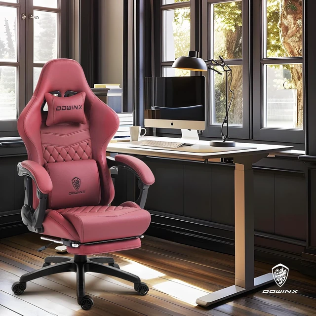 Alt view image 2 of 7 - Big & Tall Vintage Gaming Chair for Adults, 400 lb Capacity Heavy Duty Ergonomic Computer Chair with Massage Lumbar, Footrest & Easy Side Recline, Red