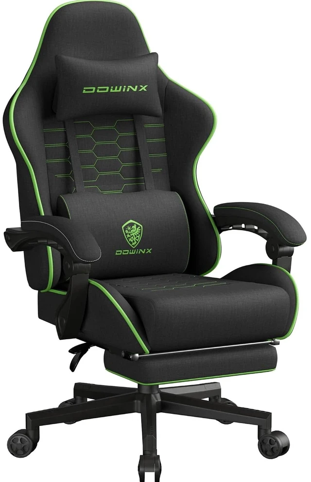 Main image of Big and Tall Gaming Chair Fabric with Footrest Pocket Spring Cushion for Home Office, High Back Recliner Height Adjustable Ergonomic Comfy Cloth Computer Desk Chair, Black Green