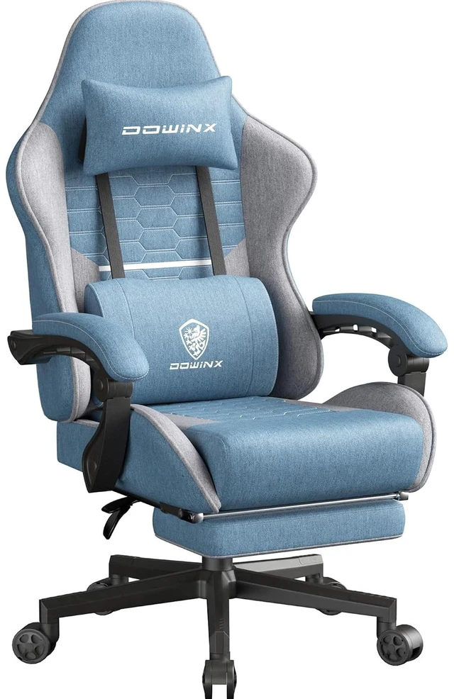 Main image of Big and Tall Gaming Chair Fabric with Footrest Pocket Spring Cushion for Home Office, High Back Recliner Height Adjustable Ergonomic Comfy Cloth Computer Desk Chair, Blue