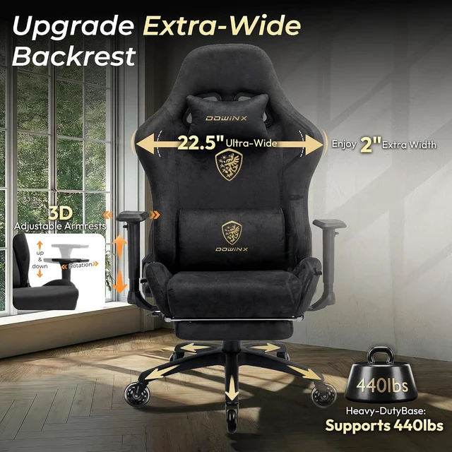 Alt view image 6 of 7 - Big and Tall Gaming Chair with Suede Fabric Breathable