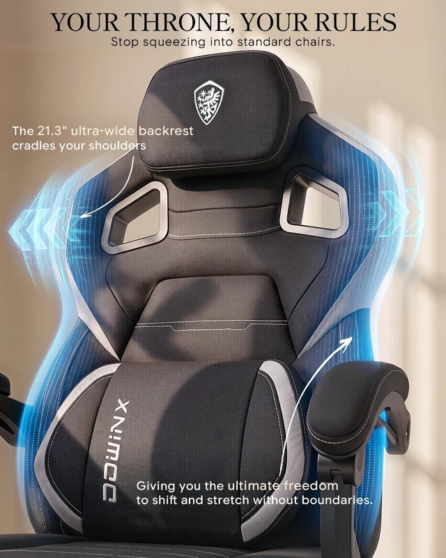 Alt view image 3 of 7 - Big and Tall Gaming Chair with Footrest, Linen Black