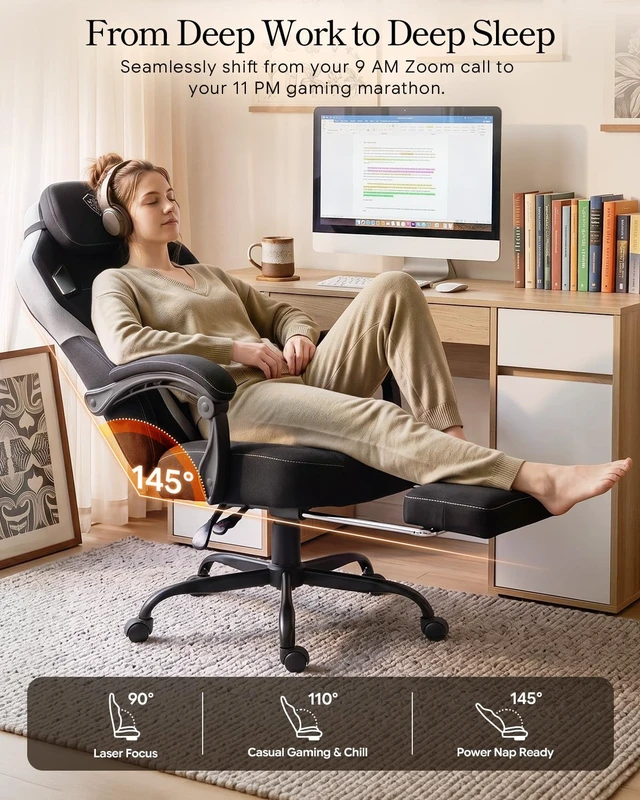Alt view image 5 of 7 - Big and Tall Gaming Chair with Footrest, Linen Black