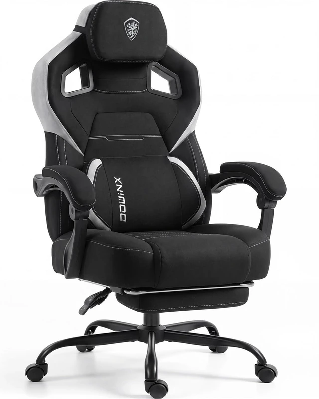Main image of Big and Tall Gaming Chair with Footrest, Linen Black