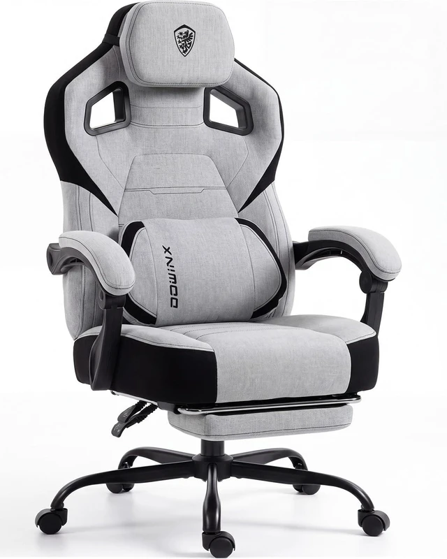 Main image of Big and Tall Gaming Chair with Footrest, Light Gray