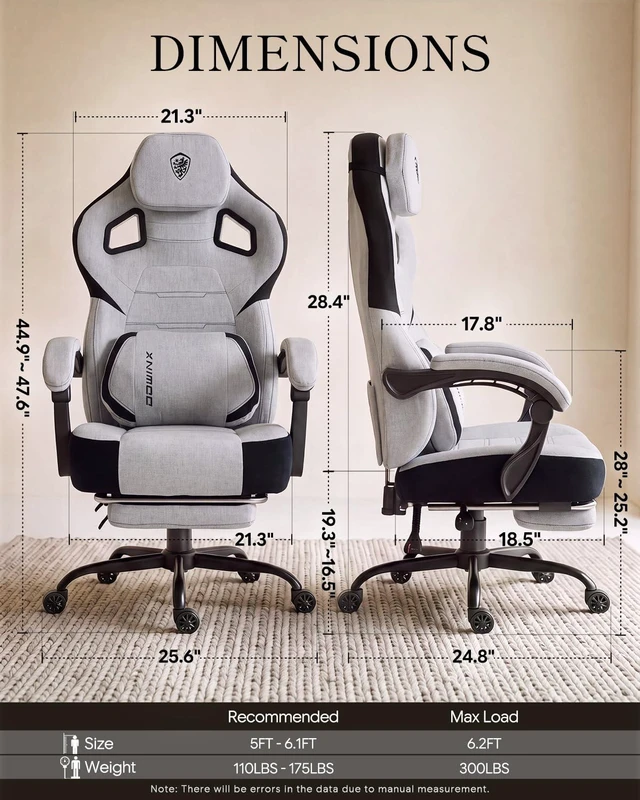 Alt view image 2 of 7 - Big and Tall Gaming Chair with Footrest, Light Gray