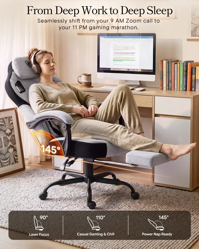 Alt view image 5 of 7 - Big and Tall Gaming Chair with Footrest, Light Gray