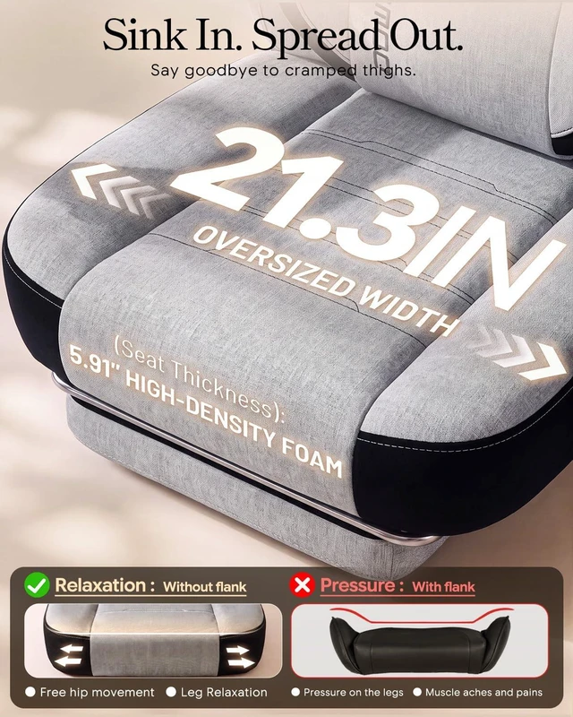Alt view image 6 of 7 - Big and Tall Gaming Chair with Footrest, Light Gray