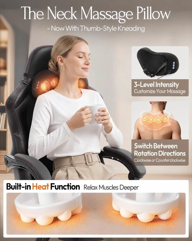 Alt view image 3 of 7 - Ergonomic Gaming Chair for Adults with Massage Neck Support, Black