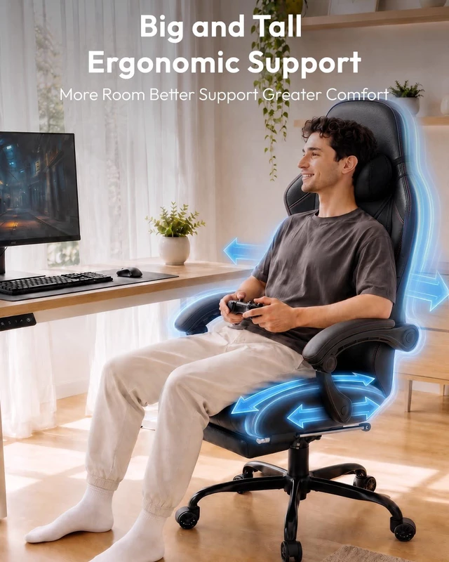 Alt view image 4 of 7 - Ergonomic Gaming Chair for Adults with Massage Neck Support, Black