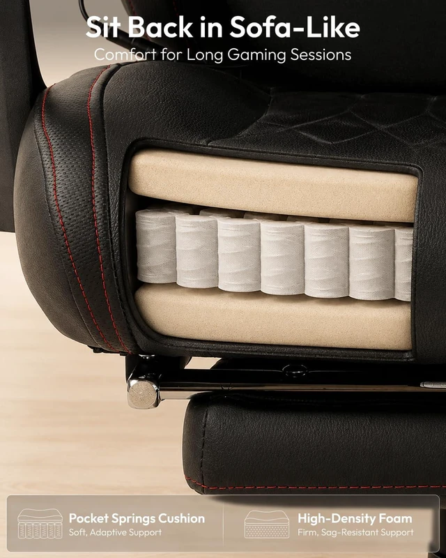 Alt view image 5 of 7 - Ergonomic Gaming Chair for Adults with Massage Neck Support, Black