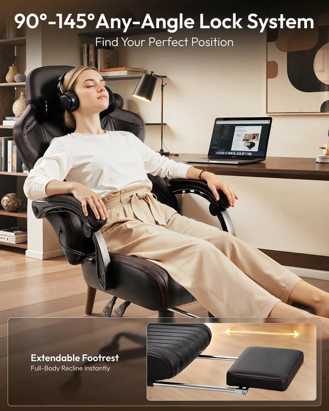 Alt view image 6 of 7 - Ergonomic Gaming Chair for Adults with Massage Neck Support, Black