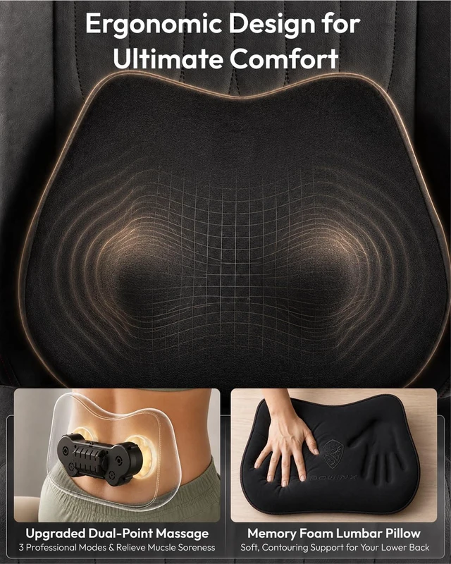 Alt view image 7 of 7 - Ergonomic Gaming Chair for Adults with Massage Neck Support, Black