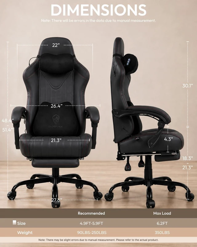 Alt view image 2 of 7 - Ergonomic Gaming Chair for Adults with Massage Neck Support, Black