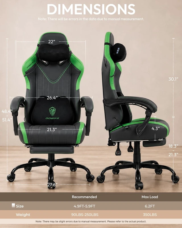 Alt view image 2 of 7 - Ergonomic Gaming Chair for Adults with Massage Neck Support, Green