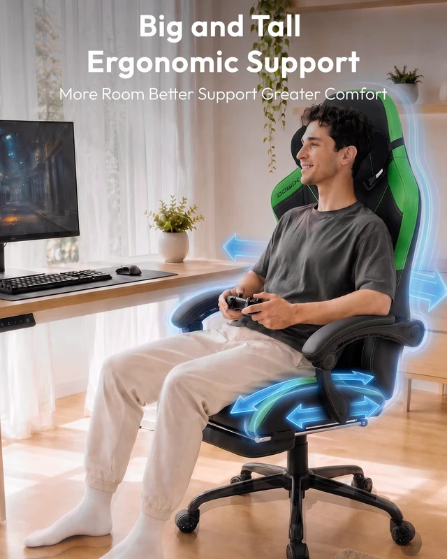 Alt view image 4 of 7 - Ergonomic Gaming Chair for Adults with Massage Neck Support, Green