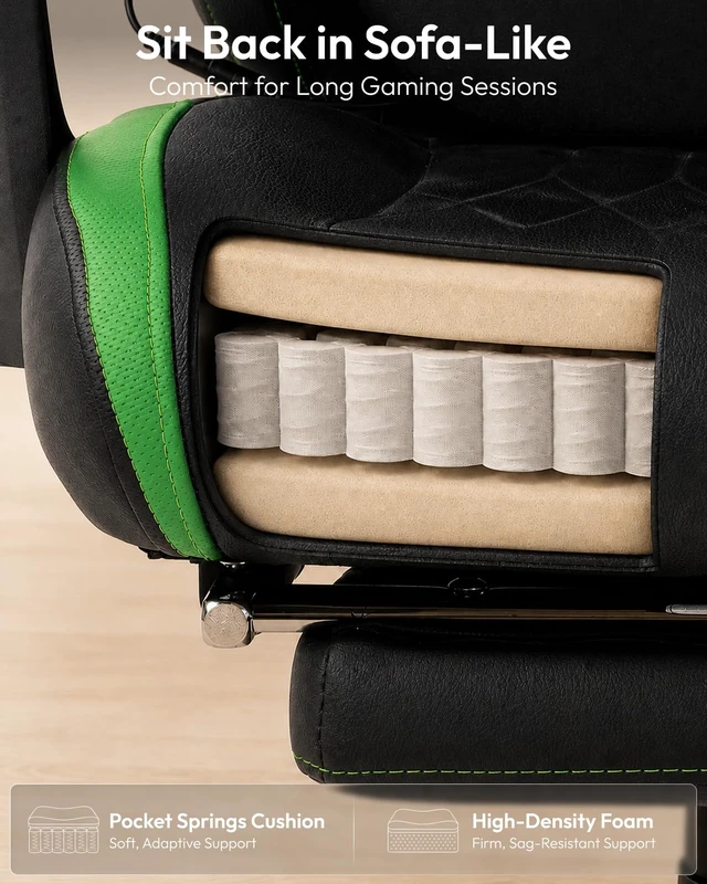 Alt view image 5 of 7 - Ergonomic Gaming Chair for Adults with Massage Neck Support, Green