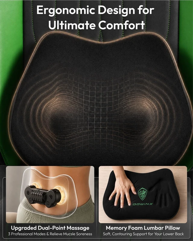 Alt view image 7 of 7 - Ergonomic Gaming Chair for Adults with Massage Neck Support, Green