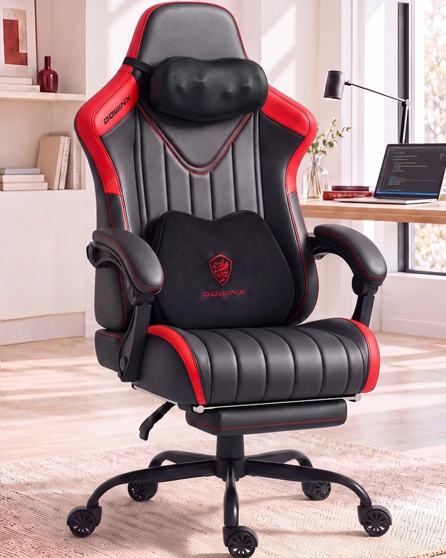 Main image of Ergonomic Gaming Chair for Adults with Massage Neck Support, Red