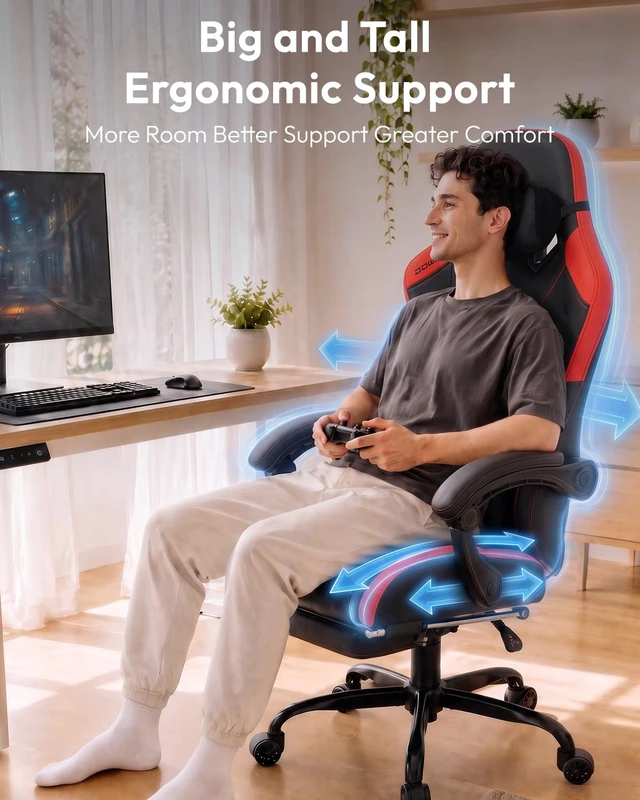 Alt view image 4 of 7 - Ergonomic Gaming Chair for Adults with Massage Neck Support, Red