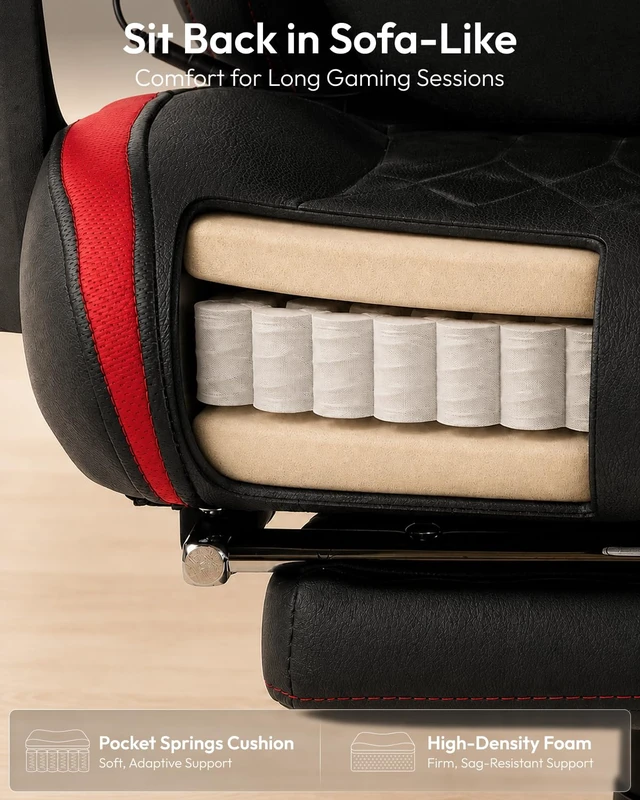 Alt view image 5 of 7 - Ergonomic Gaming Chair for Adults with Massage Neck Support, Red