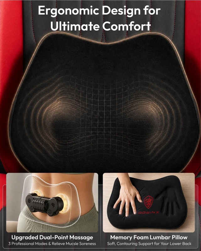 Alt view image 7 of 7 - Ergonomic Gaming Chair for Adults with Massage Neck Support, Red