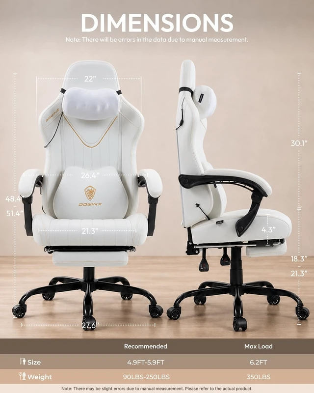 Alt view image 2 of 7 - Ergonomic Gaming Chair for Adults with Massage Neck Support, White
