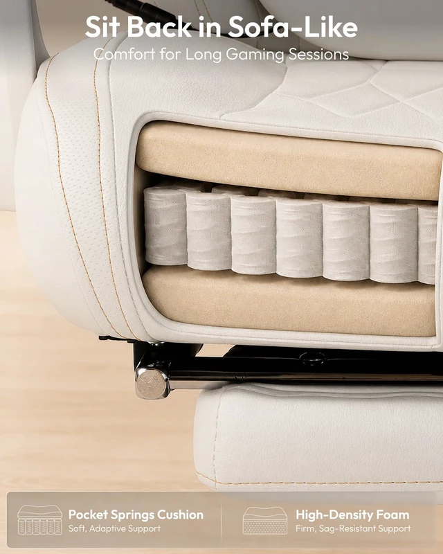 Alt view image 5 of 7 - Ergonomic Gaming Chair for Adults with Massage Neck Support, White