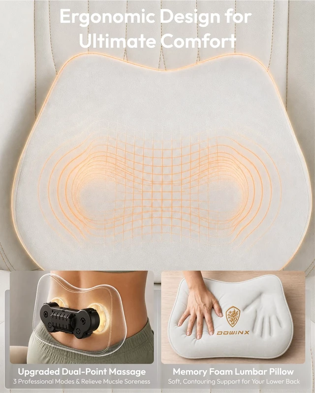 Alt view image 4 of 7 - Ergonomic Gaming Chair for Adults with Massage Neck Support, White