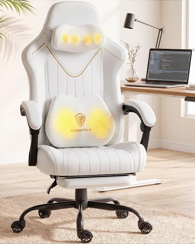 Main image of Ergonomic Gaming Chair for Adults with Massage Neck Support, White
