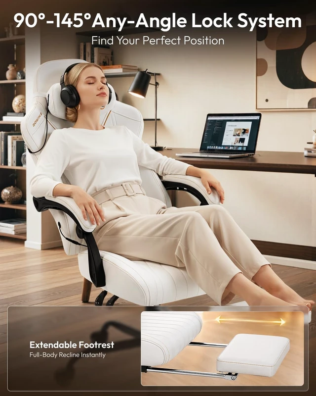 Alt view image 7 of 7 - Ergonomic Gaming Chair for Adults with Massage Neck Support, White
