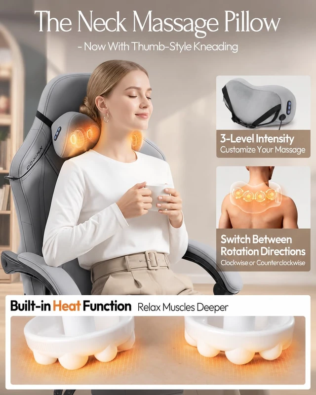 Alt view image 3 of 7 - Ergonomic Gaming Chair for Adults with Massage Neck Support, Grey