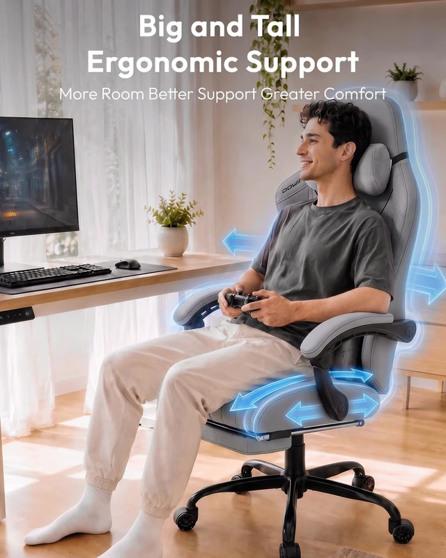 Alt view image 4 of 7 - Ergonomic Gaming Chair for Adults with Massage Neck Support, Grey