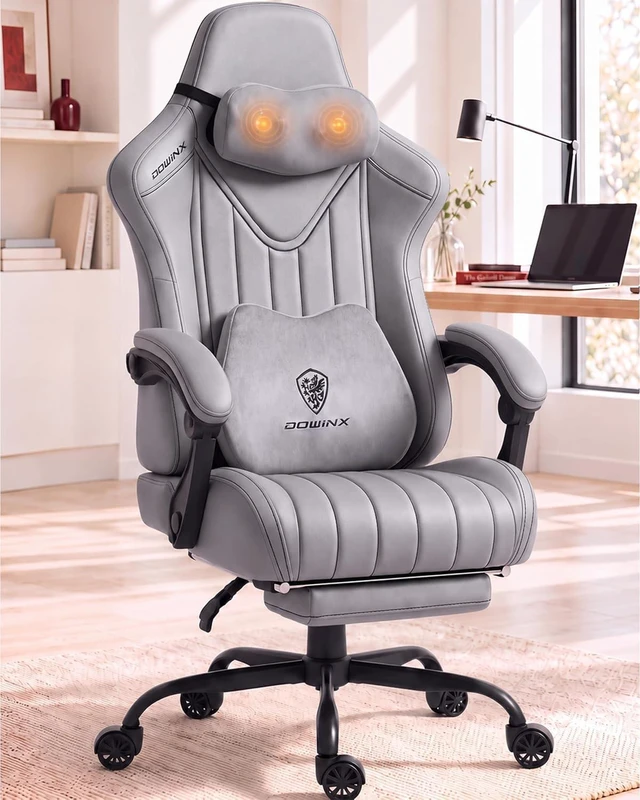 Main image of Ergonomic Gaming Chair for Adults with Massage Neck Support, Grey