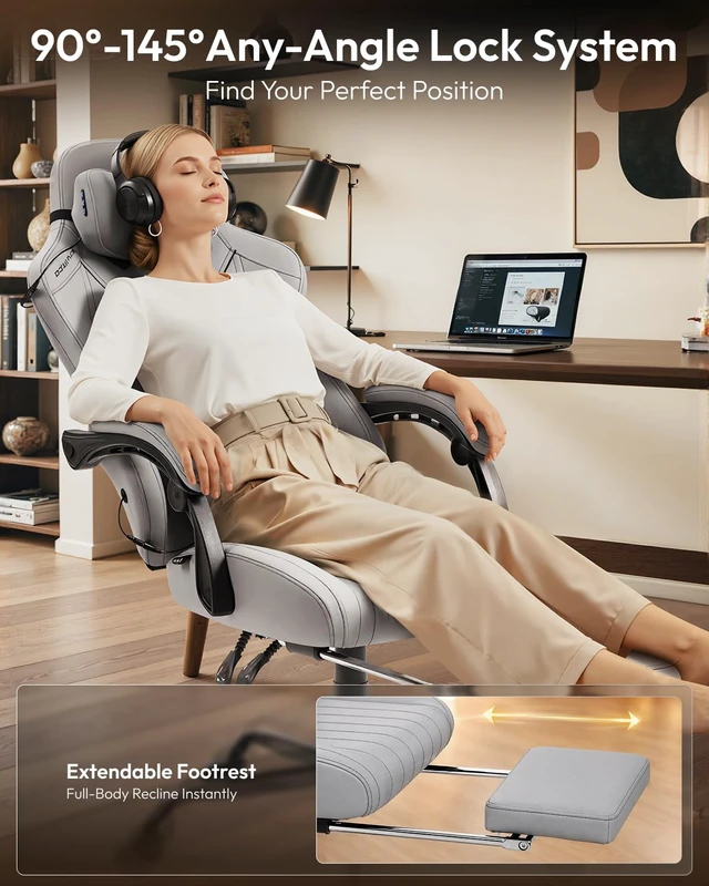 Alt view image 6 of 7 - Ergonomic Gaming Chair for Adults with Massage Neck Support, Grey