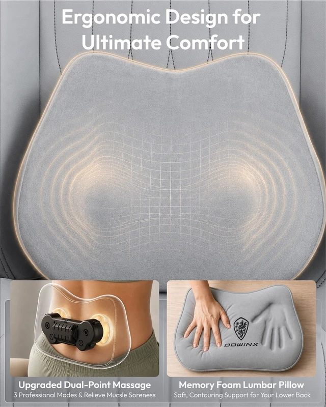 Alt view image 7 of 7 - Ergonomic Gaming Chair for Adults with Massage Neck Support, Grey
