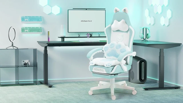 Alt view image 7 of 7 - Gaming Chair with Cat Ears and Massage Lumbar Support, Ergonomic Computer Chair with Footrest and Headrest, Comfortable Reclining Game Chair 290lbs for Adults, Blue