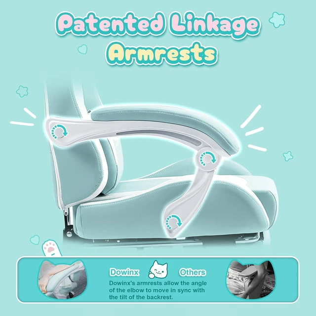 Alt view image 6 of 7 - Gaming Chair with Cat Ears and Massage Lumbar Support, Ergonomic Computer Chair with Footrest and Headrest, Comfortable Reclining Game Chair 290lbs for Adults, Blue