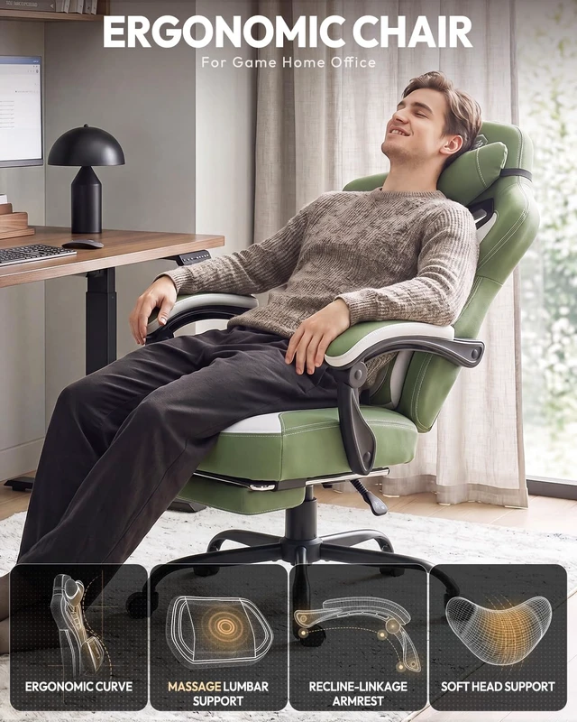 Alt view image 6 of 7 - Big and Tall Gaming Chair for Adults with Footrest, Massage Lumbar