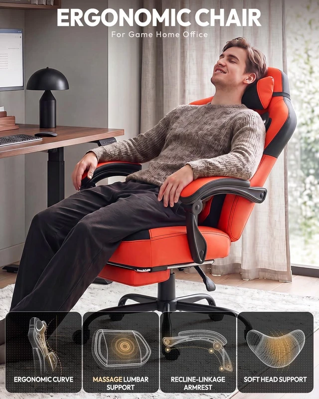 Alt view image 6 of 7 - Big and Tall Gaming Chair for Adults with Footrest, Massage Lumbar