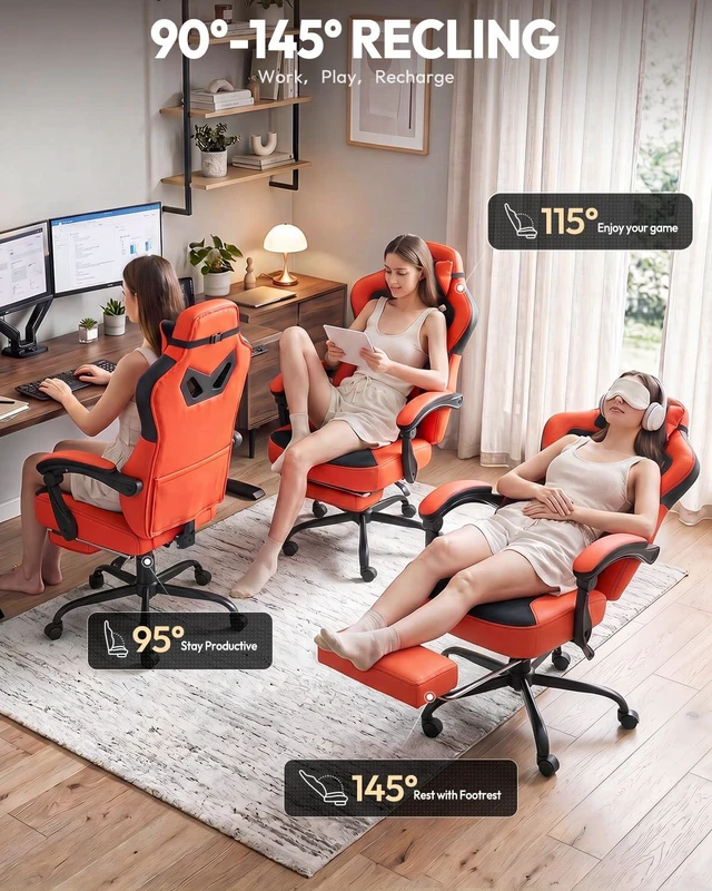 Alt view image 7 of 7 - Big and Tall Gaming Chair for Adults with Footrest, Massage Lumbar